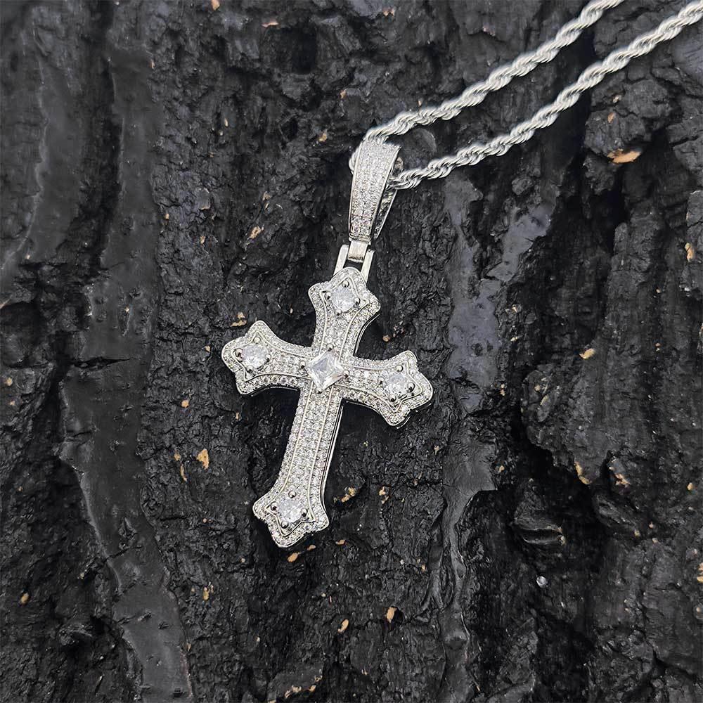 Custom Full Cross Pendant Necklace with Zircon Stones for Men | Caratix Jewelry - CaratixJewelry